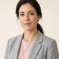 Carmen Ruiz in a grey blazer against a cream backdrop